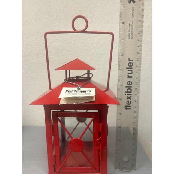 Pier 1 Imports Red Glass Metal Hanging Free Standing Small Lantern - Picture 10 of 11